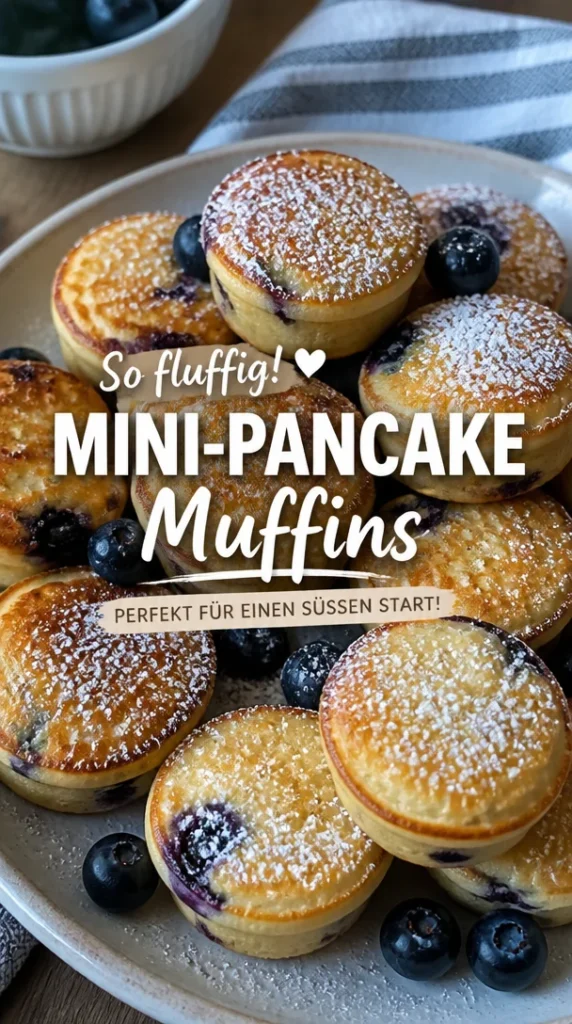 Ein Teller mit köstlichen Pancake Mini Muffins, ideal für ein süßes Frühstück.