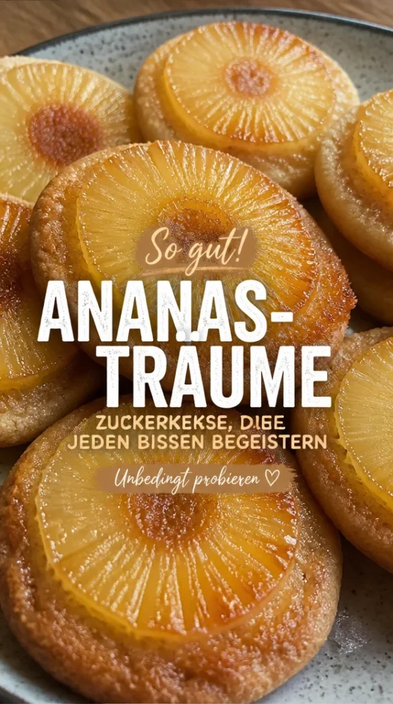 Fruchtige Pineapple Upside-Down Zuckerkekse auf einem Teller.