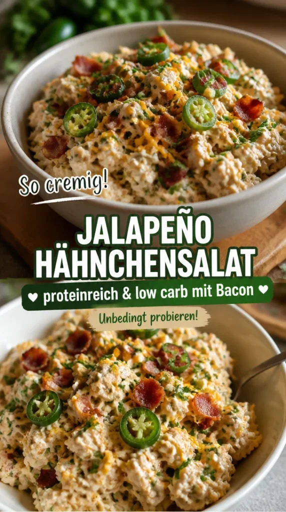 Proteinreicher Jalapeño-Hähnchensalat mit Bacon auf einem Teller