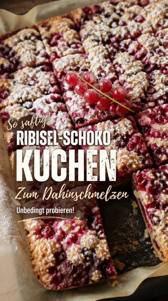 Ribisel-Schoko-Kuchen, ein saftiger Genuss mit Schokolade und Ribiseln.