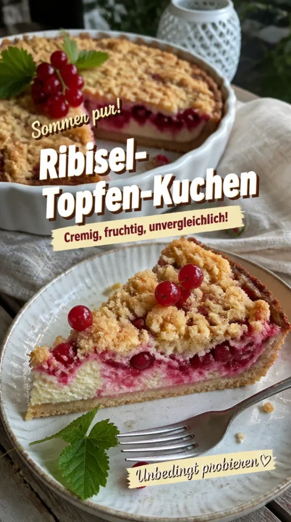 Saftiger Ribisel-Topfen-Kuchen mit Creme und Ribiseln, ideal für den Sommer