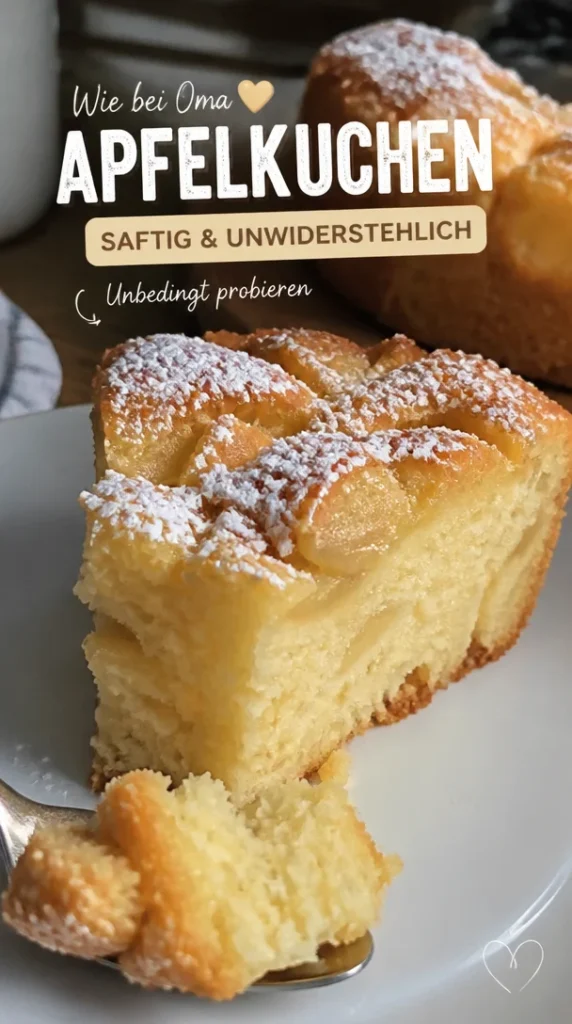 Schneller und saftiger Apfelkuchen mit Rührteig auf einem Teller