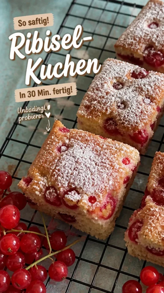 Fluffiger und fruchtiger Ribiselkuchen, schnell in 30 Minuten gebacken.