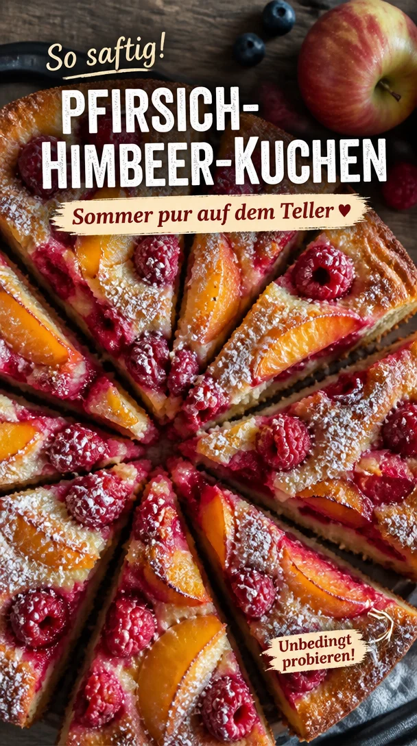 Sommerkuchen mit Pfirsichen & Himbeeren fruchtiger Sommergenuss