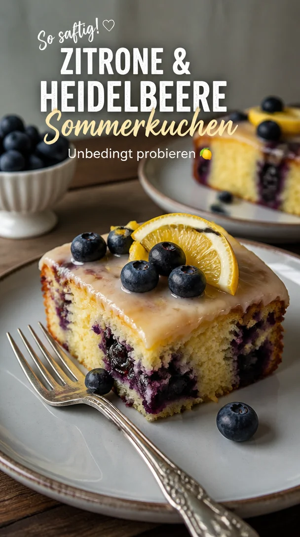 Sommerlicher Kuchen mit Zitrone und Heidelbeeren, k&ouml;stlich