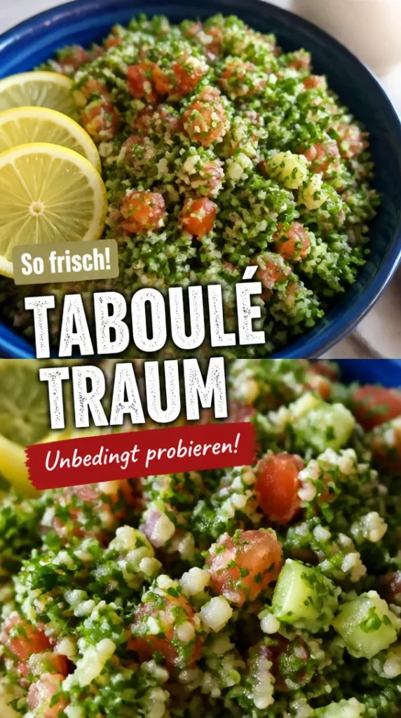 Frischer Tabouli Salad mit Petersilie, Tomaten und Gurken