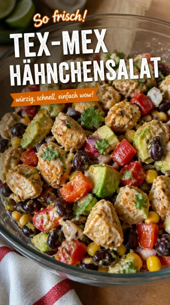 Tex-Mex Hähnchensalat mit Hähnchen, Bohnen, Gemüse und würzigem Dressing