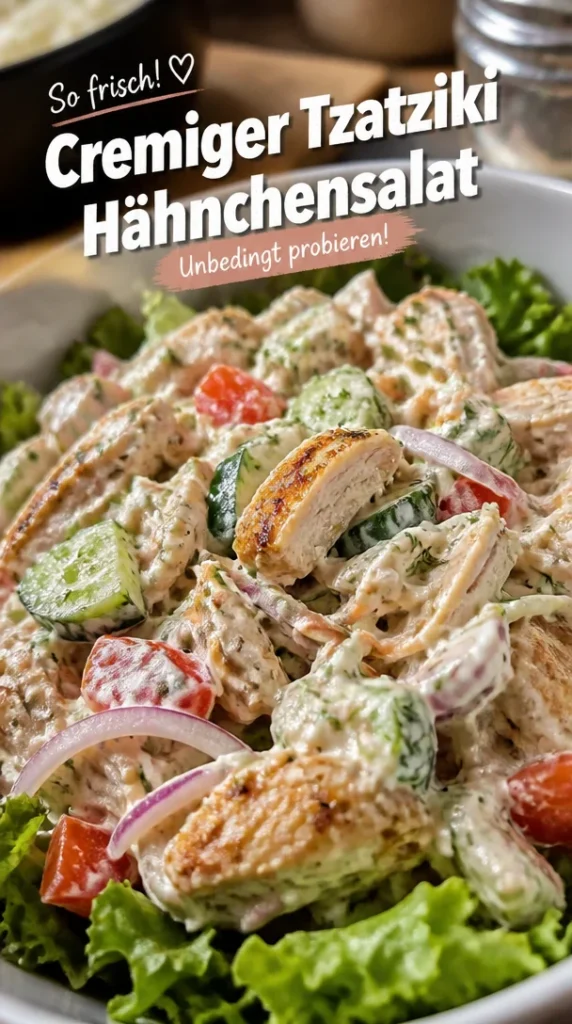Tzatziki-Hähnchensalat mit frischen Zutaten auf einem Teller