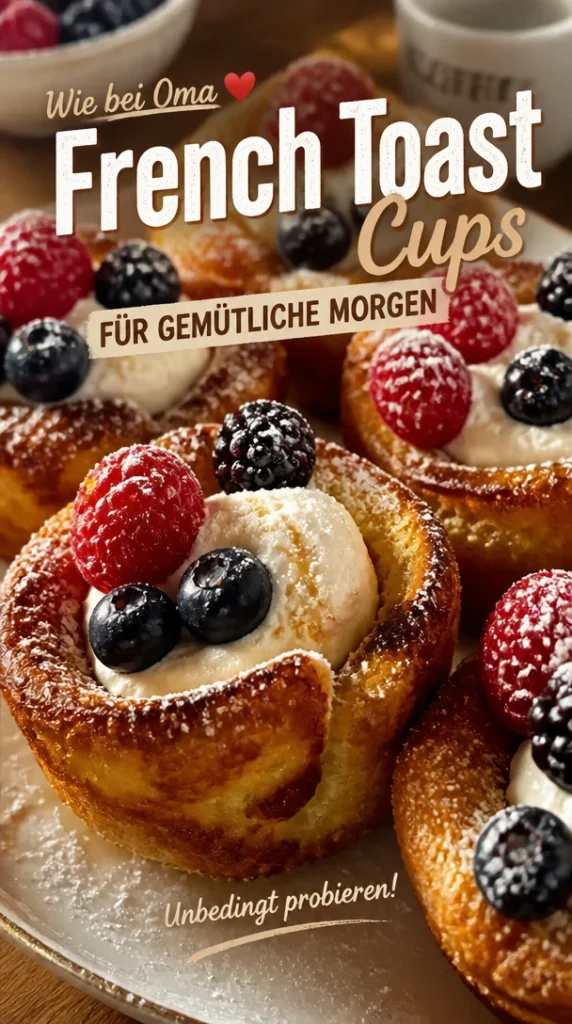 Unwiderstehliche French Toast Cups auf einem Teller serviert, ideal für gemütliche Frühstücke.