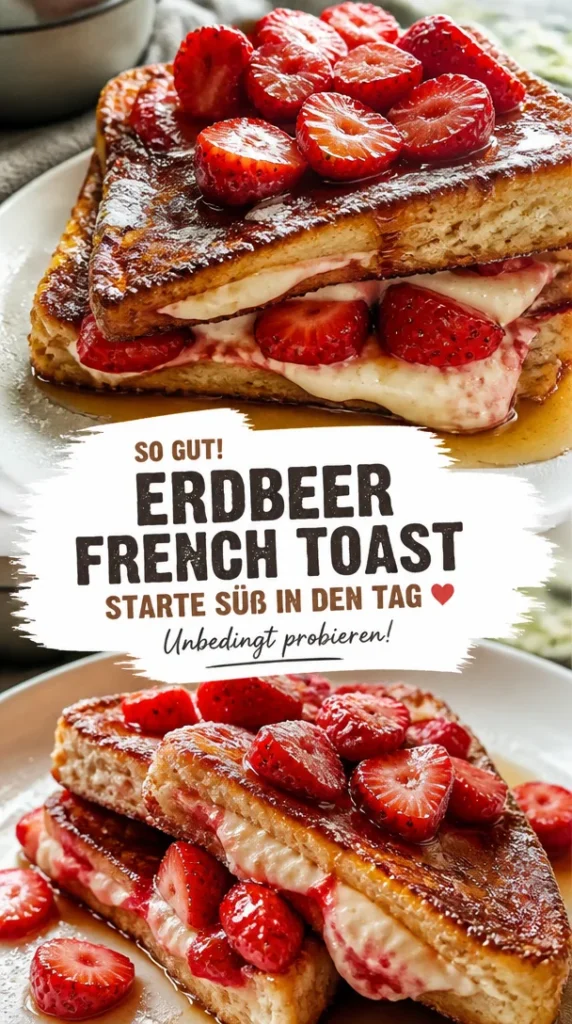 Unwiderstehlicher Erdbeer French Toast mit frischen Erdbeeren und Ahornsirup
