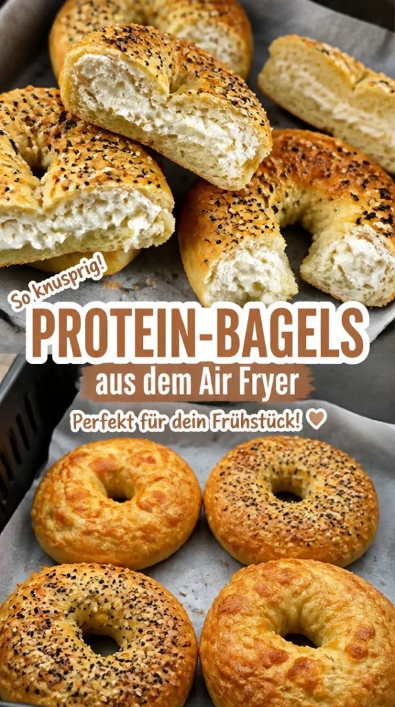 Verführerische und knusprige Air Fryer Protein-Bagels auf einem Teller