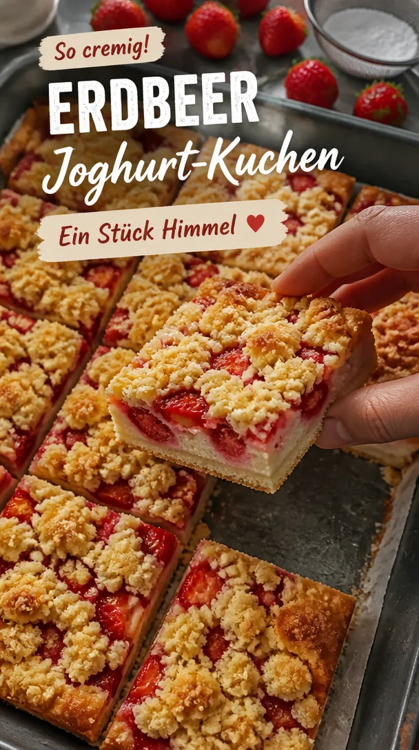 Verf&uuml;hrerischer Erdbeer-Joghurt-Kuchen mit Streusel &ndash; himmlisch