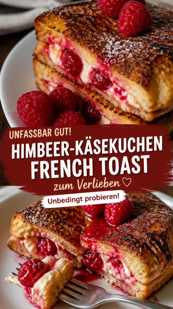 Verführerischer Himbeer-Käsekuchen im gefüllten French Toast auf einem Teller