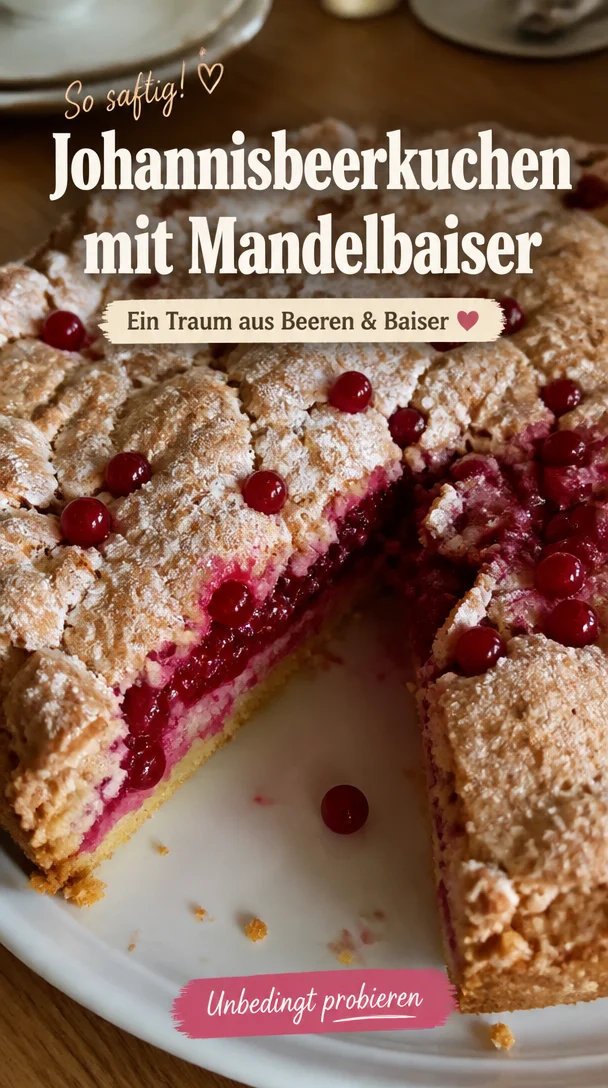 Verf&uuml;hrerischer Johannisbeerkuchen mit Mandelbaiser gelingt dir