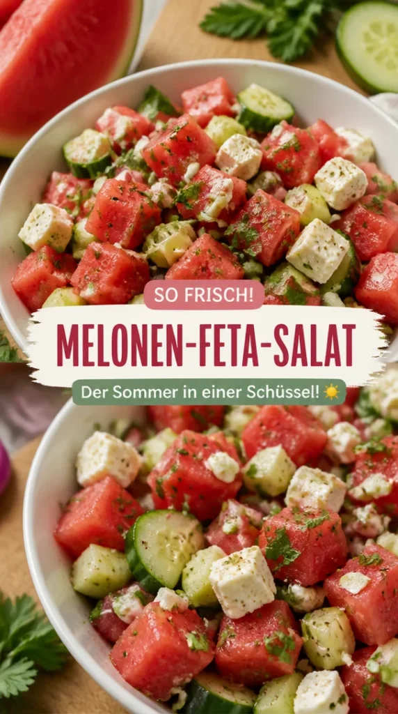 Wassermelonen-Feta-Salat mit frischen Zutaten für den Sommer