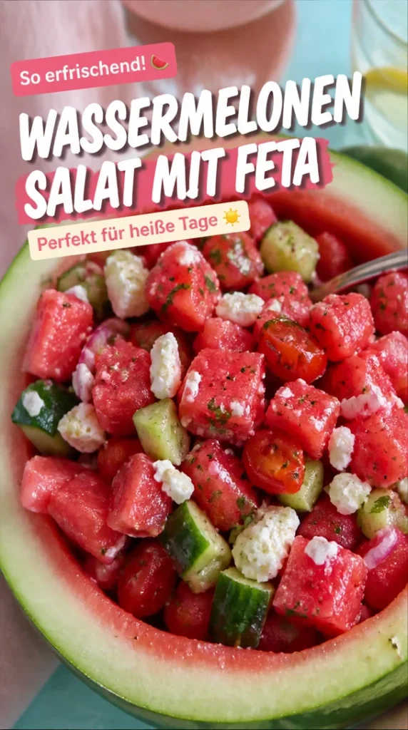Erfrischender Wassermelonensalat mit Feta und frischen Kräutern
