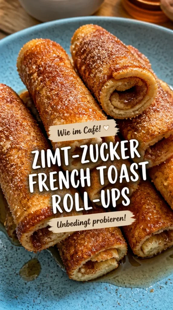 Zimt-Zucker French Toast Roll-Ups auf einem Teller serviert
