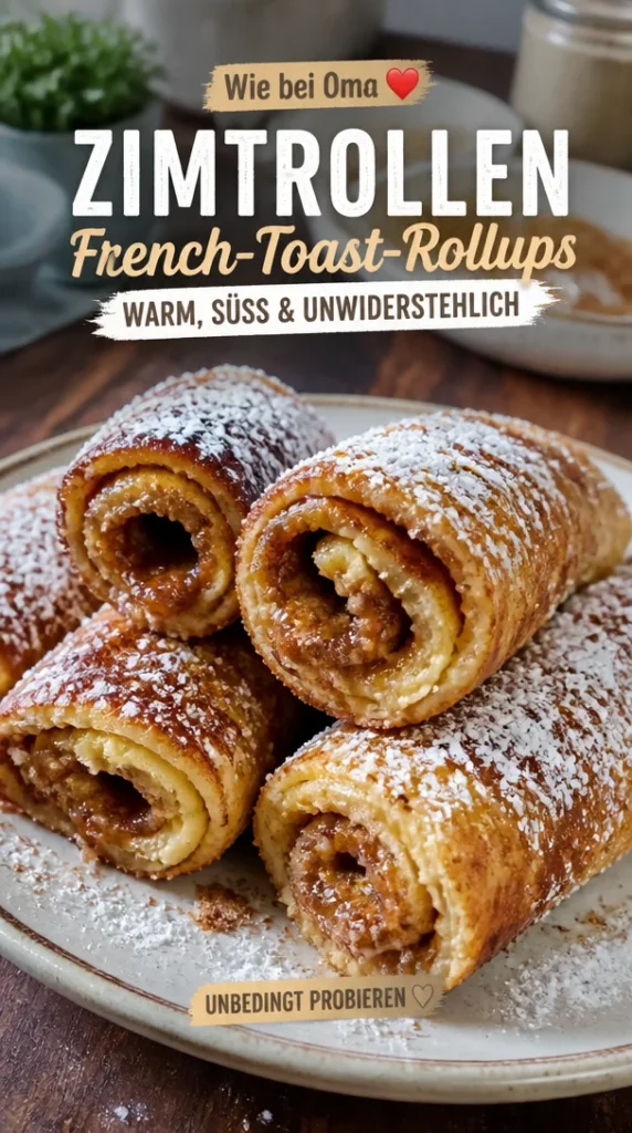 Zimtrollen-French-Toast-Roll-Ups auf einem Teller serviert