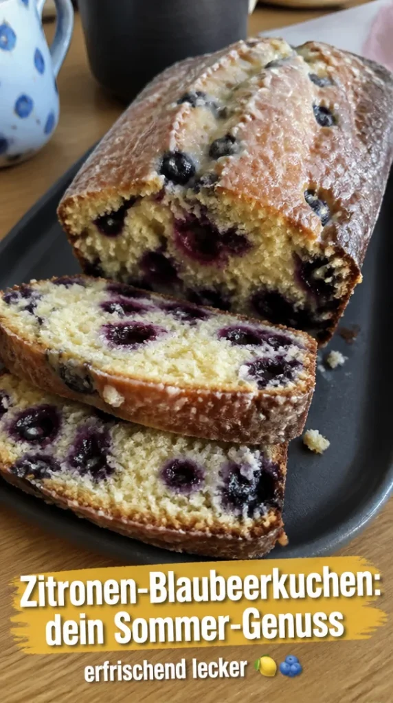 Zitronen-Blaubeerkuchen mit frischen Blaubeeren und Zitronen, ideal für den Sommer