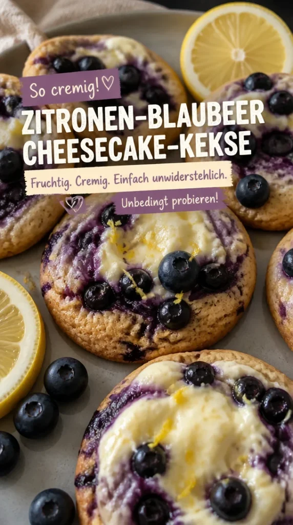 Zitronen-Heidelbeer-Cheesecake-Kekse: köstliche Kombination aus Zitrone und Heidelbeere.