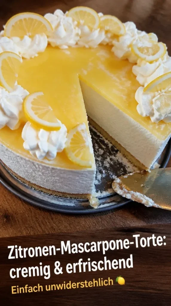 Zitronen-Mascarpone-Torte mit frischer Zitronenglasur und Dekoration