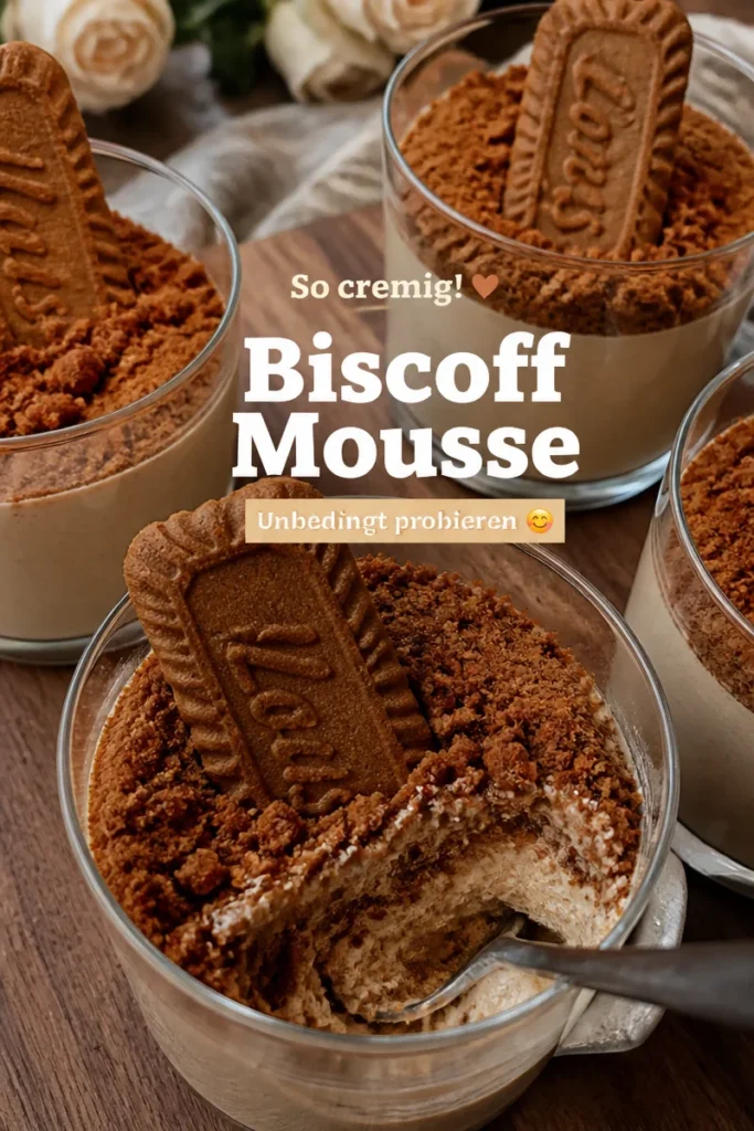 Leckere Biscoff Mousse in einer Schüssel mit Karamellstückchen garniert