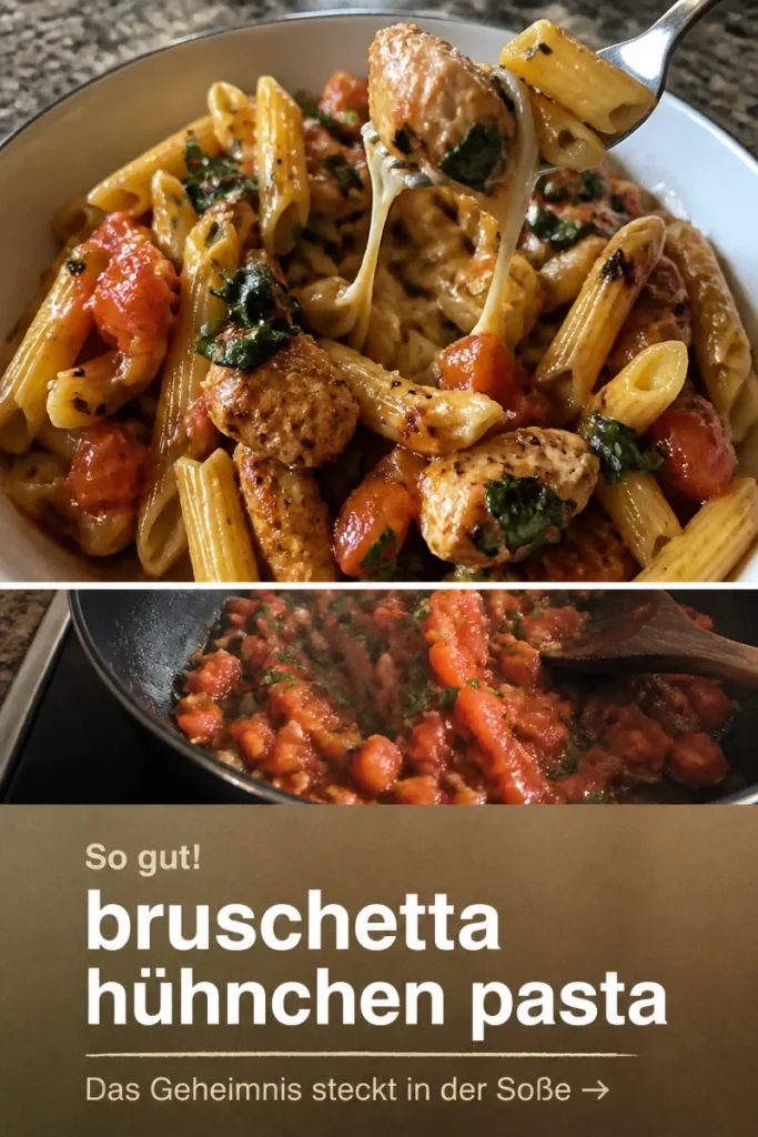 Leckere Bruschetta Hühnchen Pasta mit frischen Zutaten