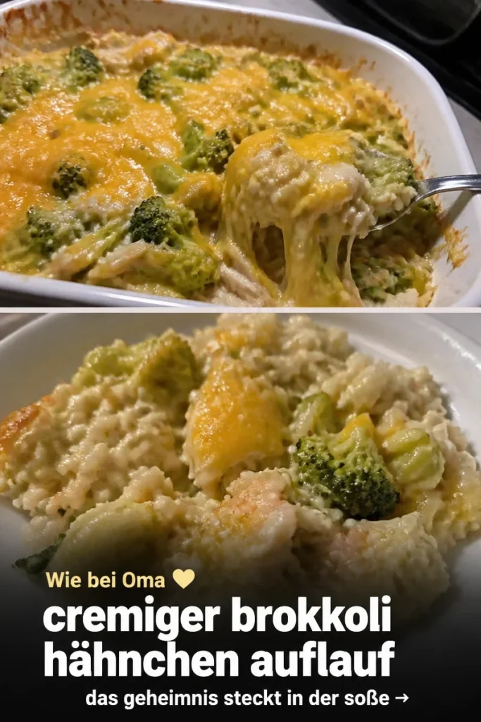 Cheesy Brokkoli-Hühnchen-Reiskochen-Auflauf auf einem Teller.