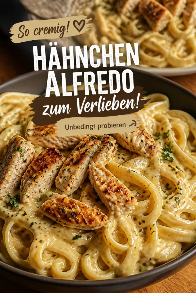 Cremige Hähnchen-Alfredo-Nudeln in einer Schüssel