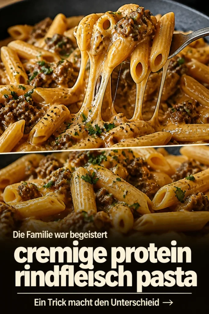 Cremige Hoch-Protein Rindfleisch Pasta mit frischen Zutaten