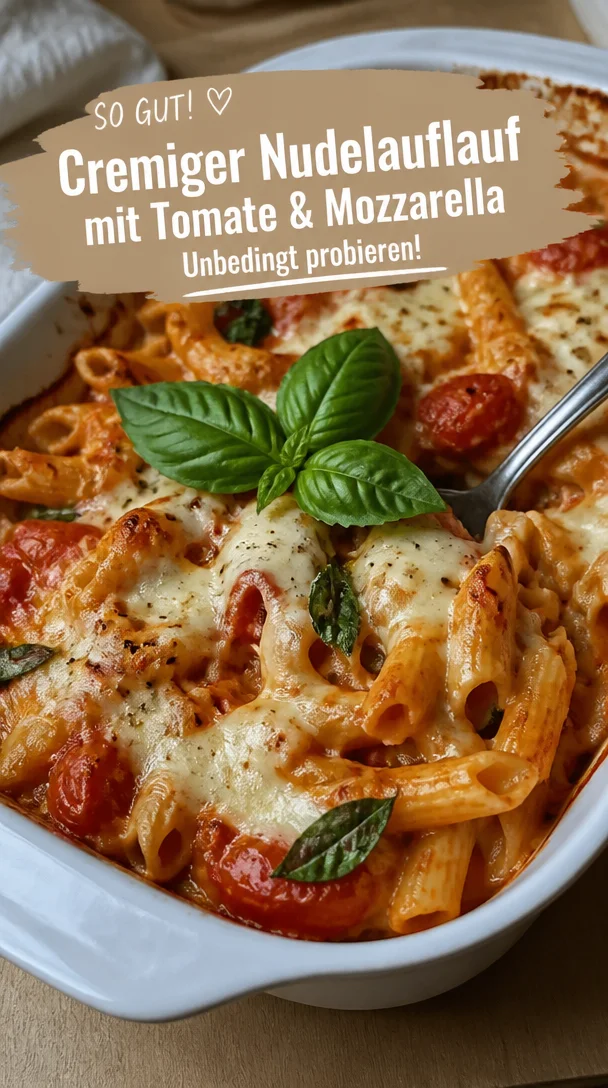 Cremiger Nudelauflauf mit Tomaten und Mozzarella