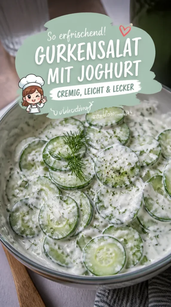 Erfrischender Gurkensalat mit Joghurt auf einem Teller, perfekt für Sommergerichte