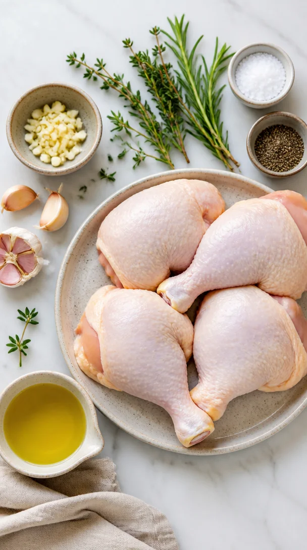 Gebratene Hähnchenschenkel mit Kräuter-Knoblauch-Marinade