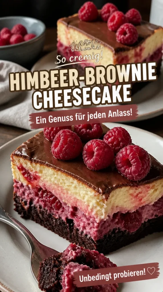 Himbeer-Brownie-Cheesecake auf einem dekorativen Teller