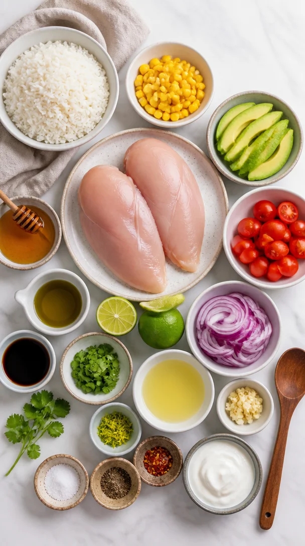 Honey Lime Chicken &amp; Avocado Rice Bowl &ndash; High Protein Healthy Dinner Idea