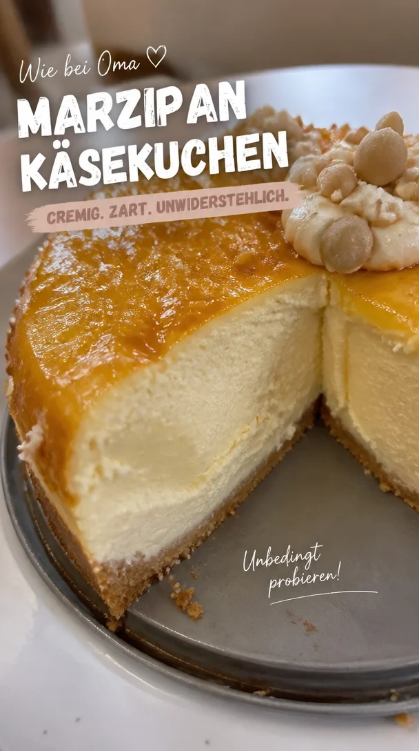 K&auml;sekuchen mit Marzipan: unwiderstehlicher cremiger Genuss