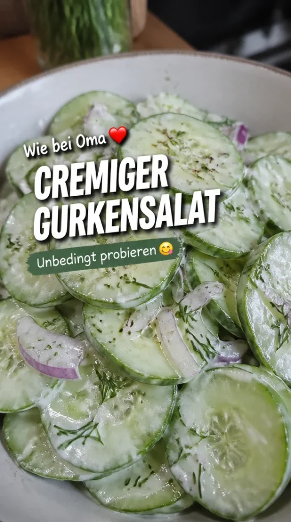 Klassischer Gurkensalat mit cremigem Dressing auf einem Teller