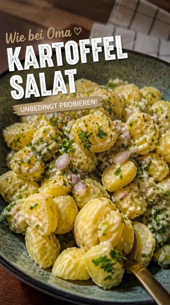 Klassischer Kartoffelsalat mit frischen Zutaten zubereitet