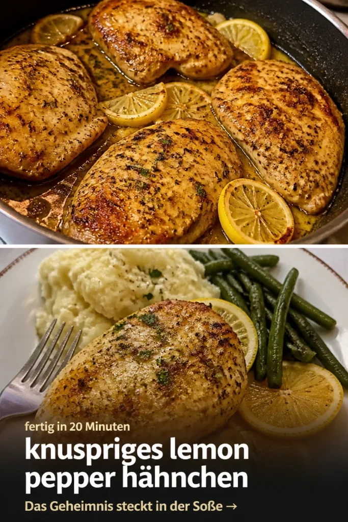Knuspriges Lemon Pepper Hähnchen auf einem Teller serviert