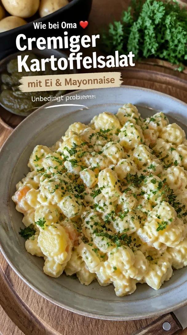 Omas einfacher Kartoffelsalat: cremig mit Mayonnaise und Ei
