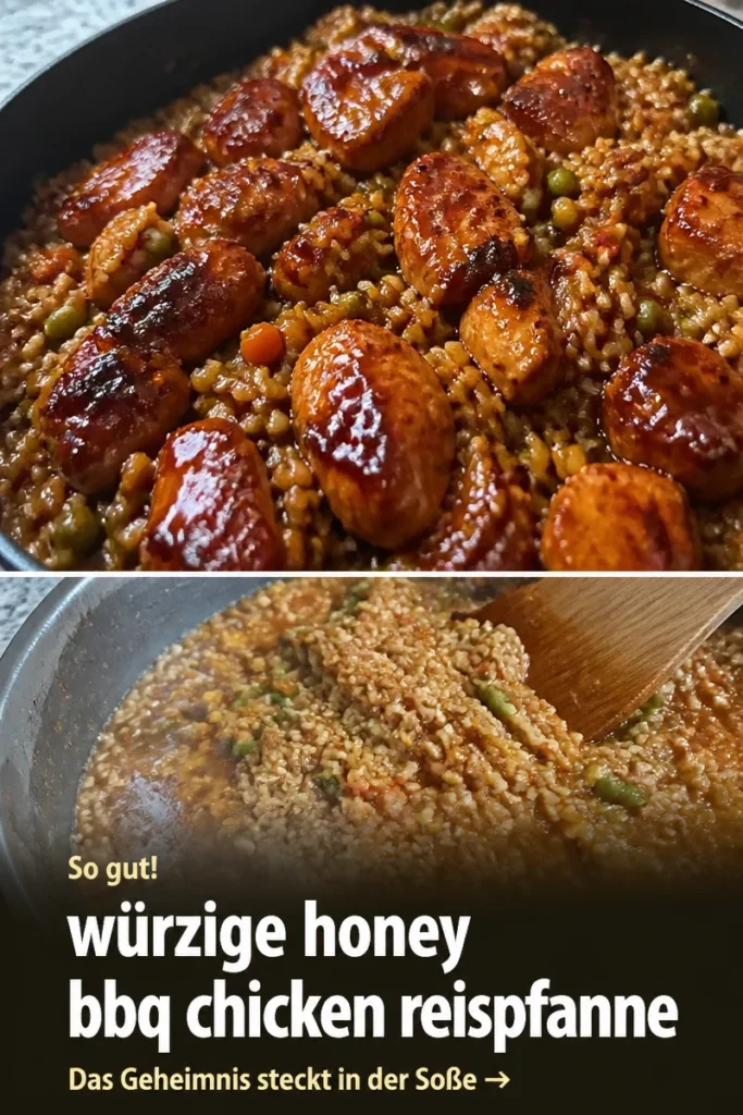 One-Pan Bold Honey BBQ Chicken Rice Gericht mit zartem Hähnchen und aromatischer BBQ-Sauce
